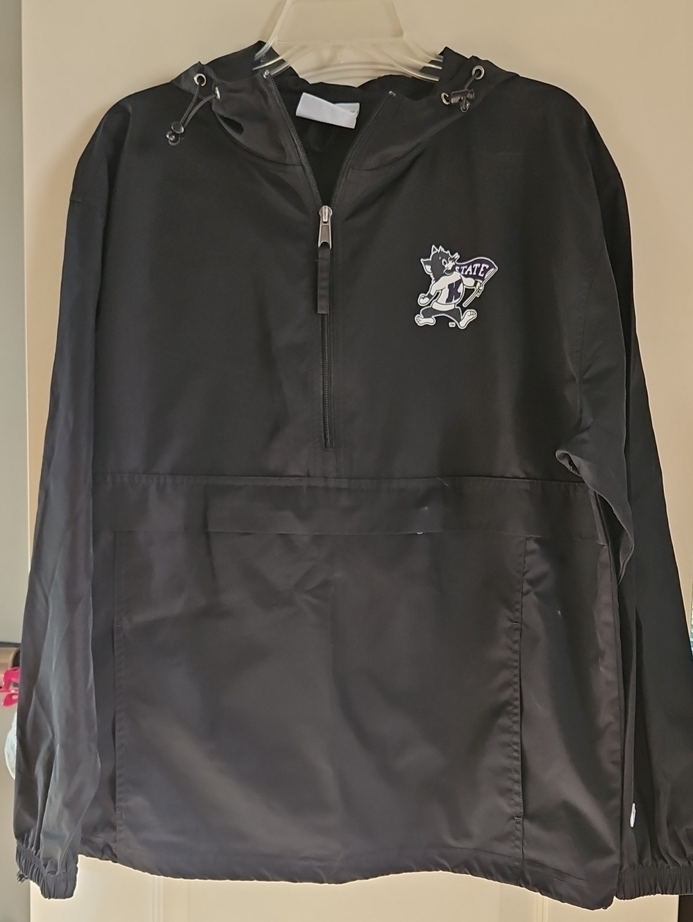 K-State Champion Black Pullover Windbreaker with Hood